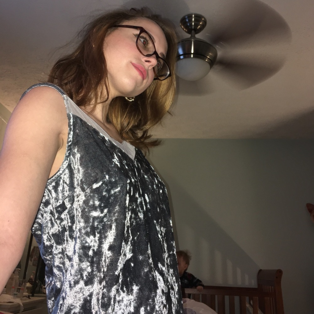 Sexy Gray/Silver Velvet Mesh Dress - Picture 6 of 6
